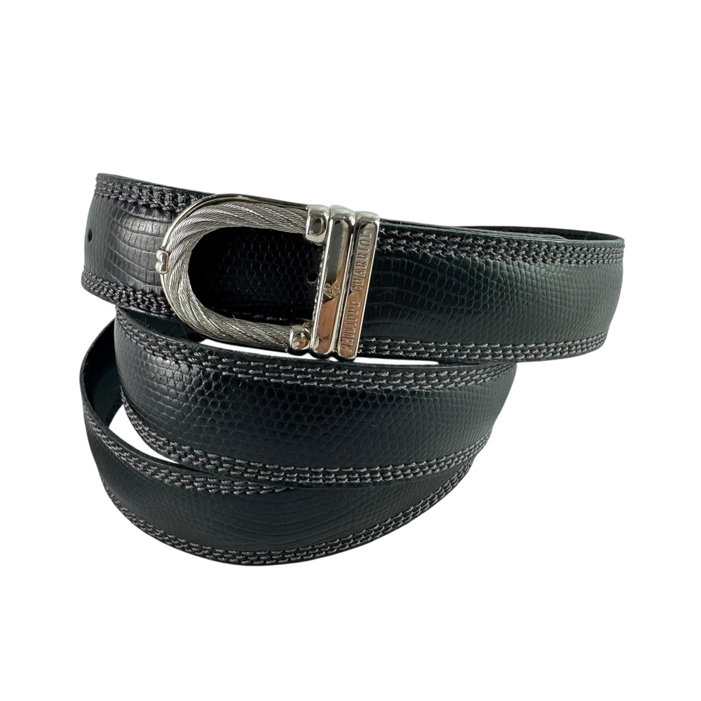 Genuine PHILIPPE CHARRIOL Black Leather Men Bletr Pebbled Made In France 42